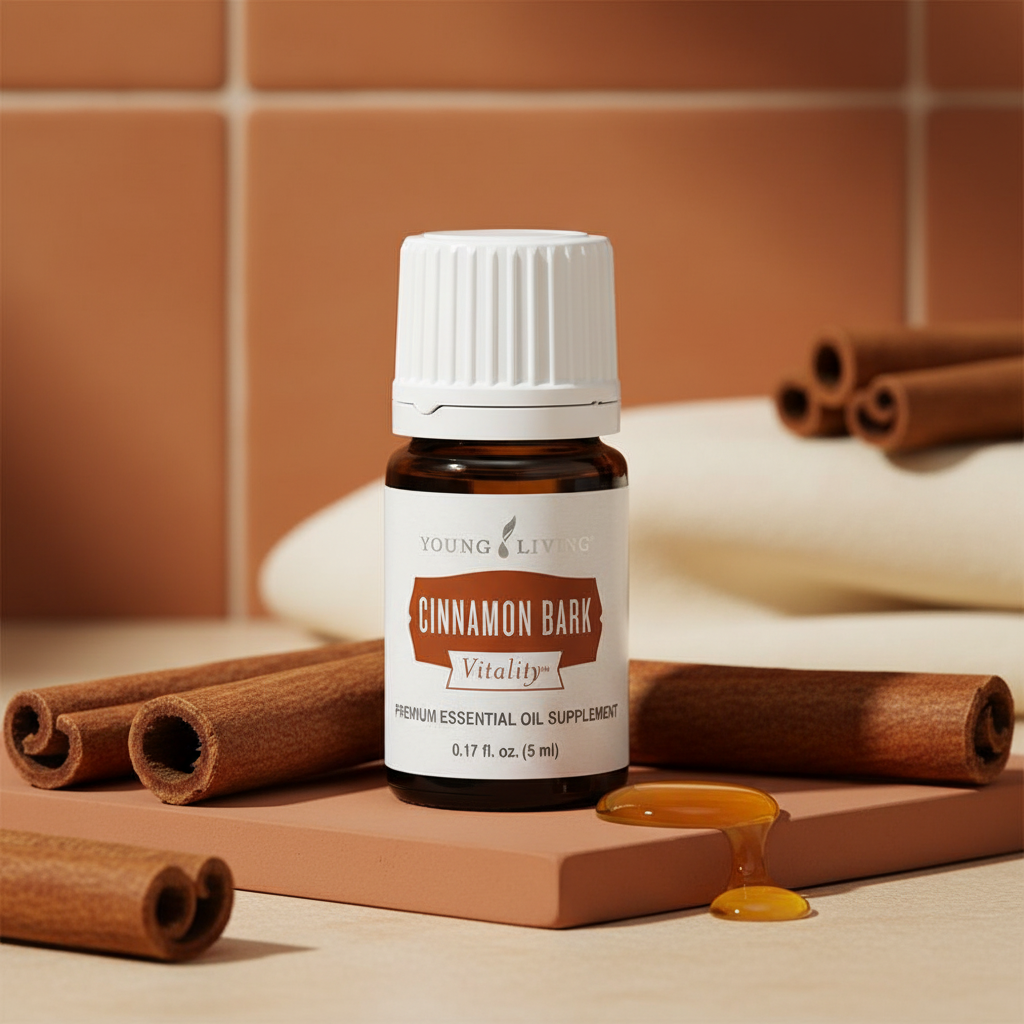 Cinnamon Bark Vitality hero shot on warm terracotta background