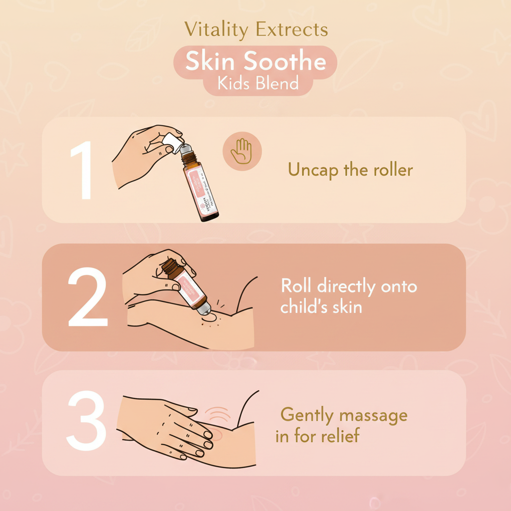 Vitality Extracts Skin Soothe Kids Blend how to use infographic