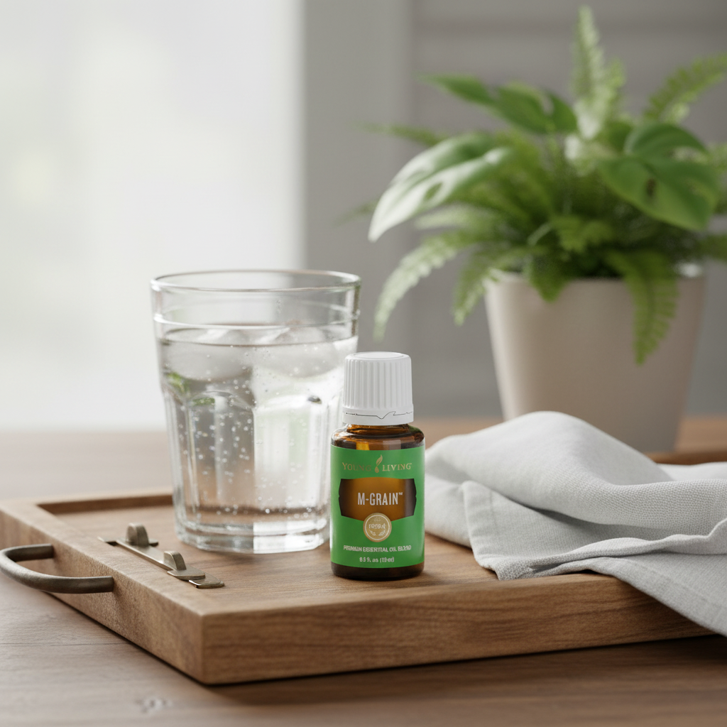 M-Grain essential oil on relaxation tray