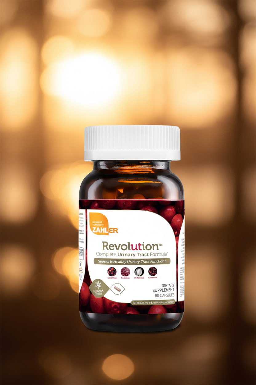 Zahler Revolution bottle portrait with warm golden bokeh background