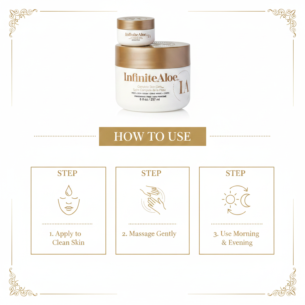 InfiniteAloe Complete Skin Care how to use infographic