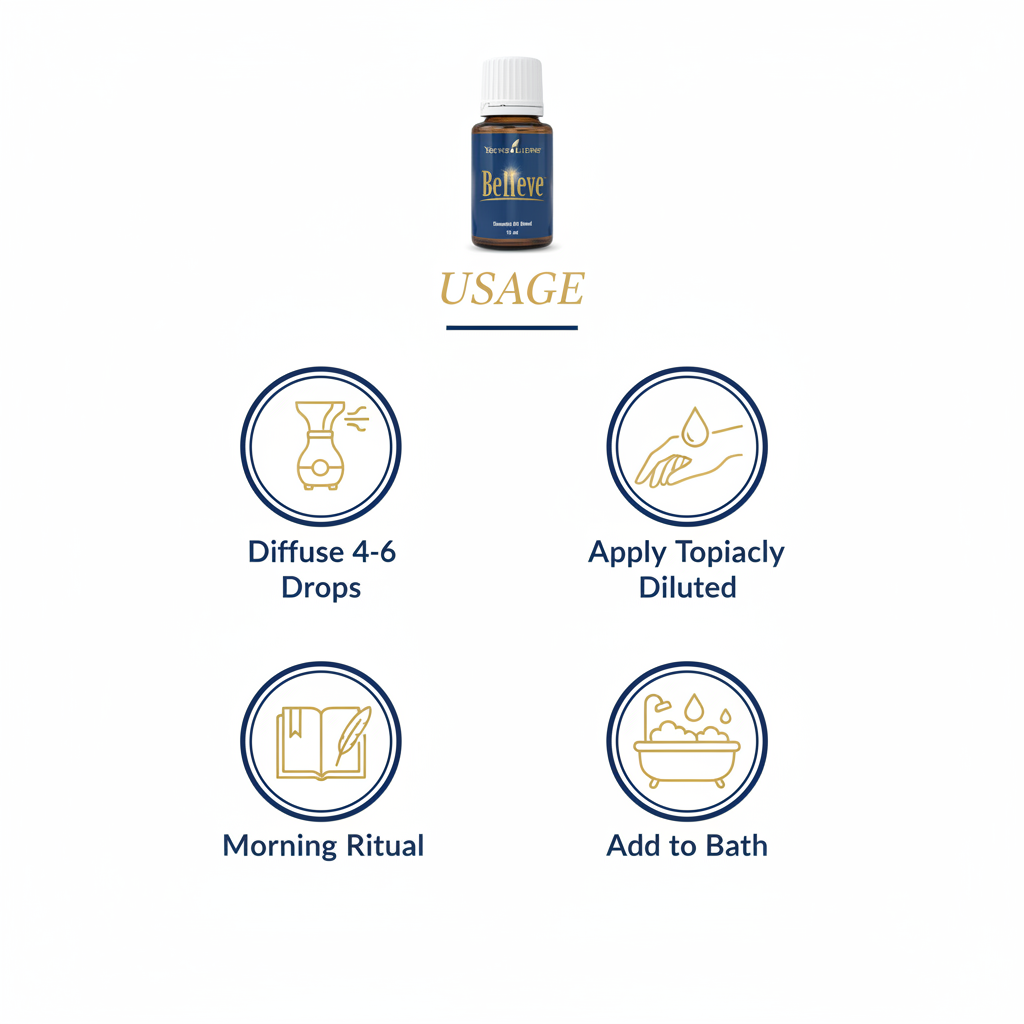 Believe essential oil how to use infographic