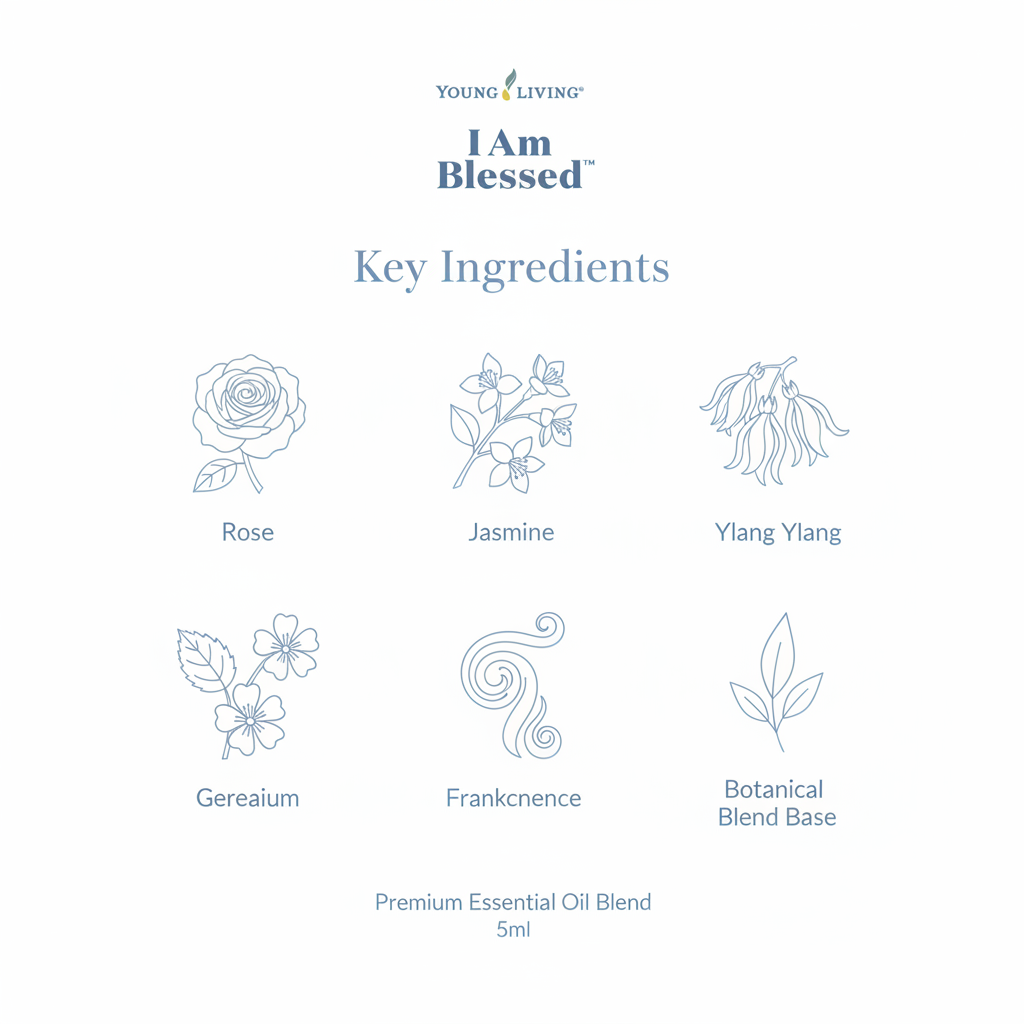 I Am Blessed essential oil key ingredients infographic