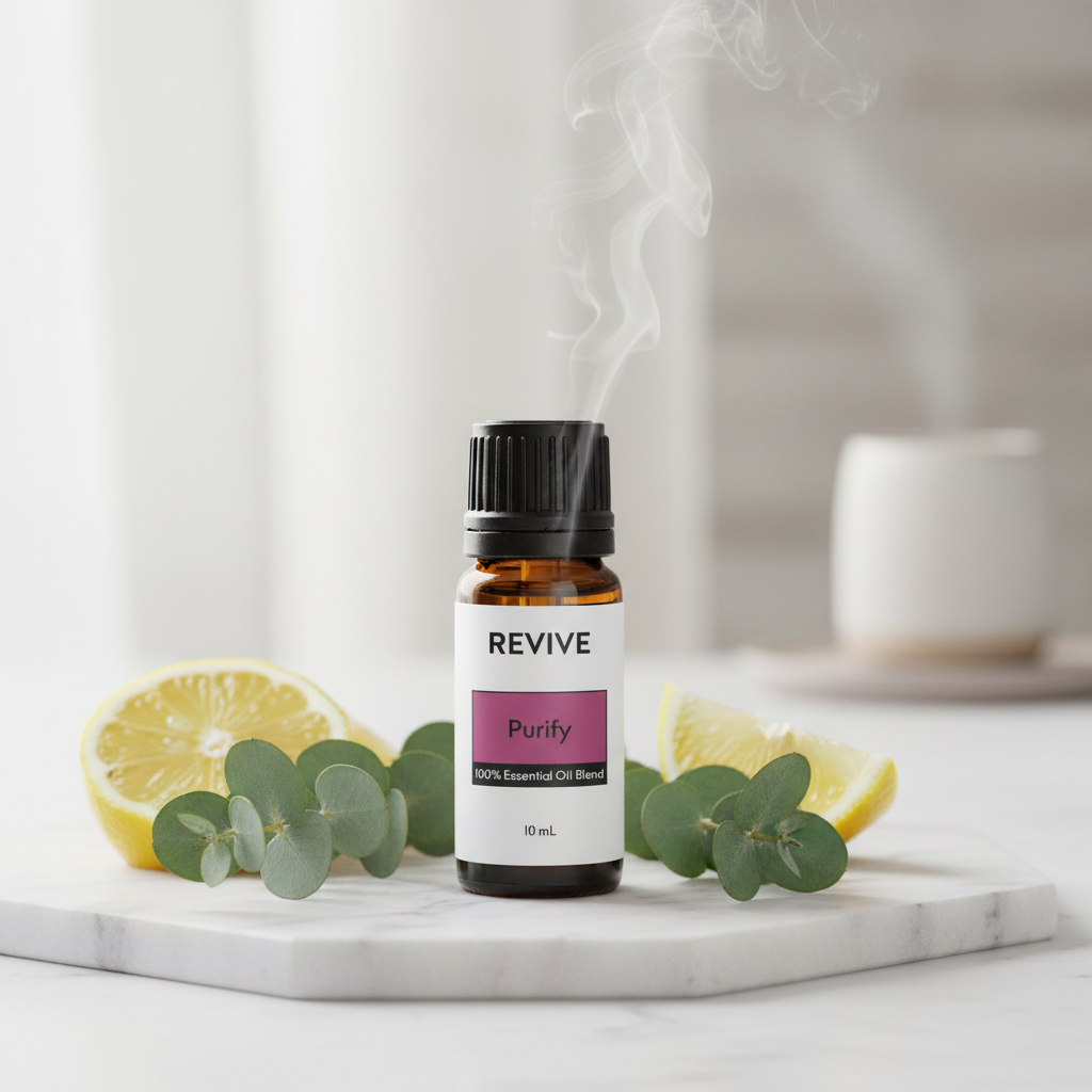 Revive Purify oil on marble with eucalyptus and lemon
