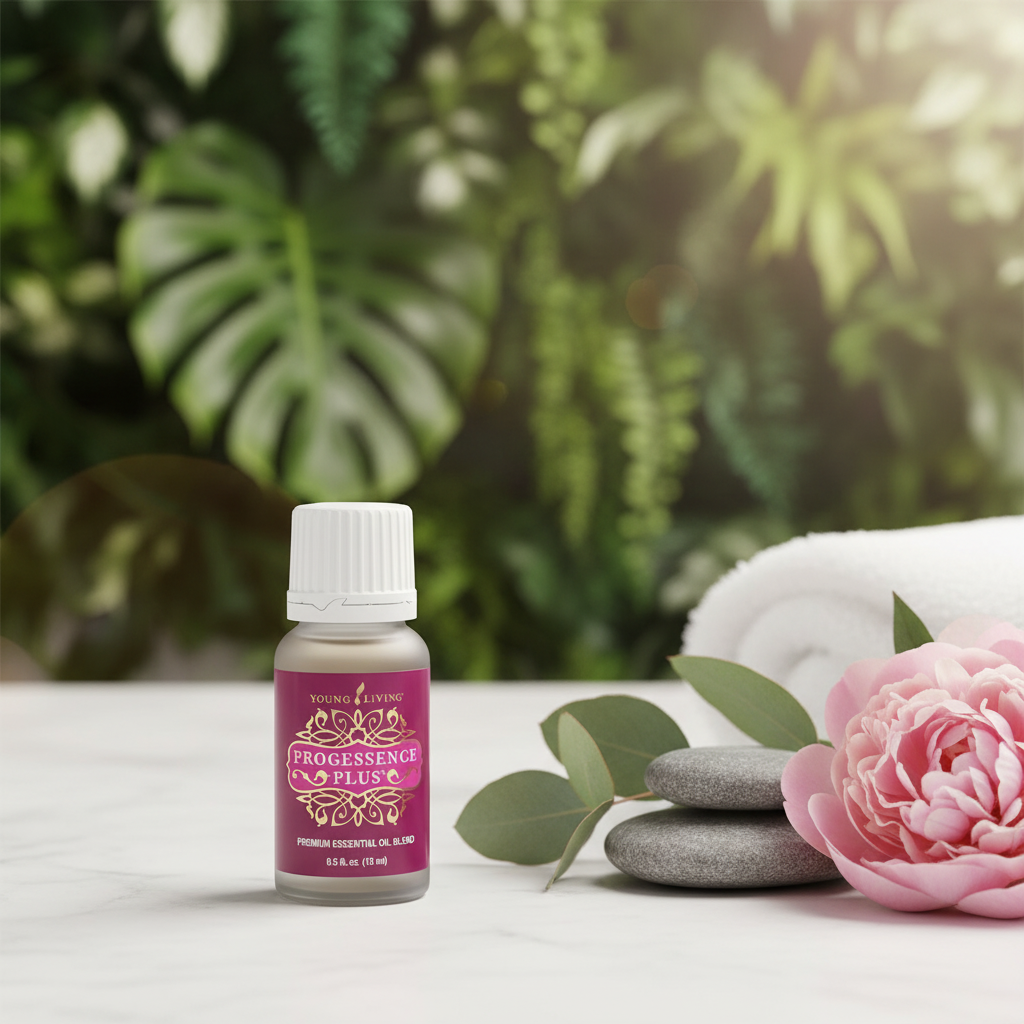 Progessence Plus bottle in spa lifestyle setting
