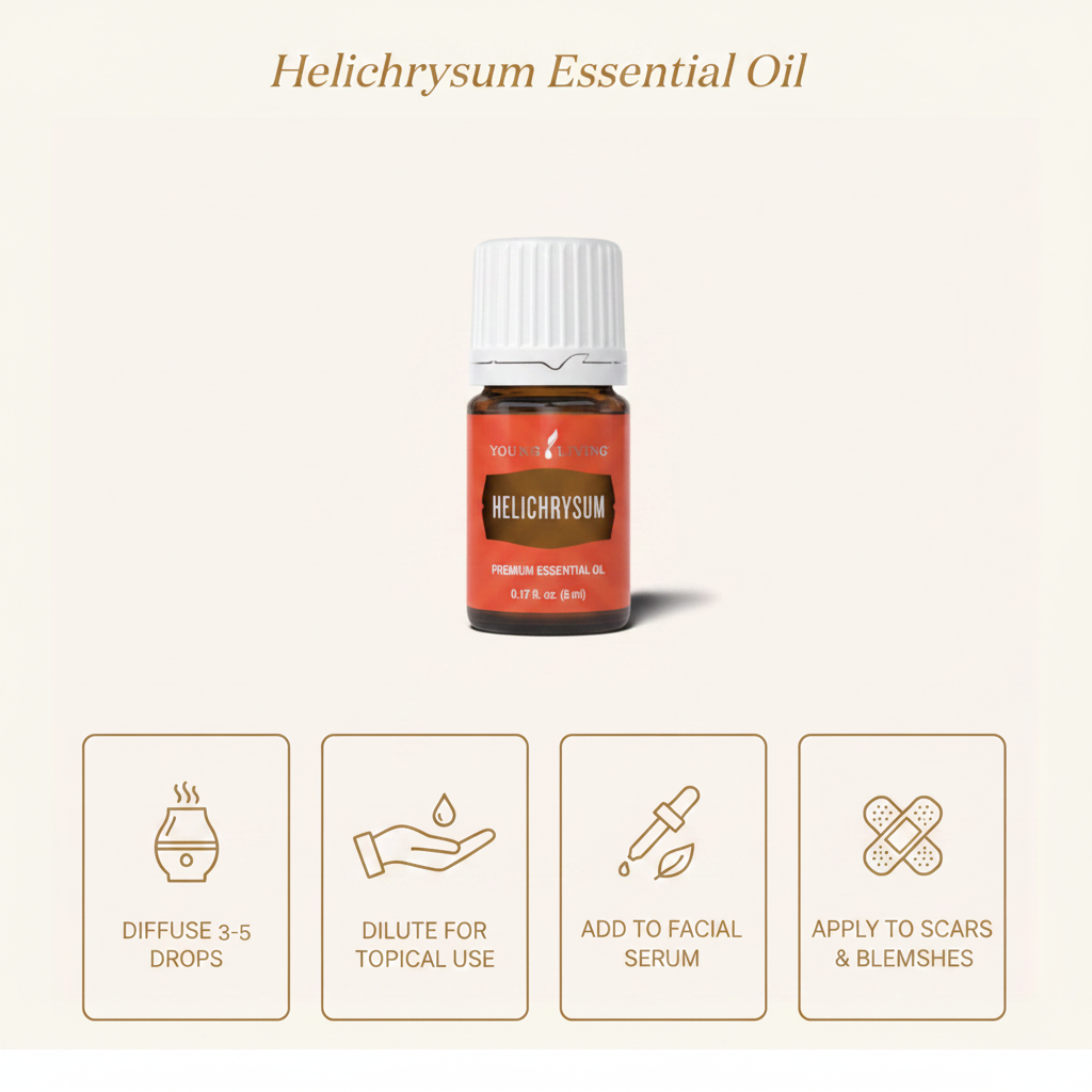Young Living Helichrysum Essential Oil how to use infographic