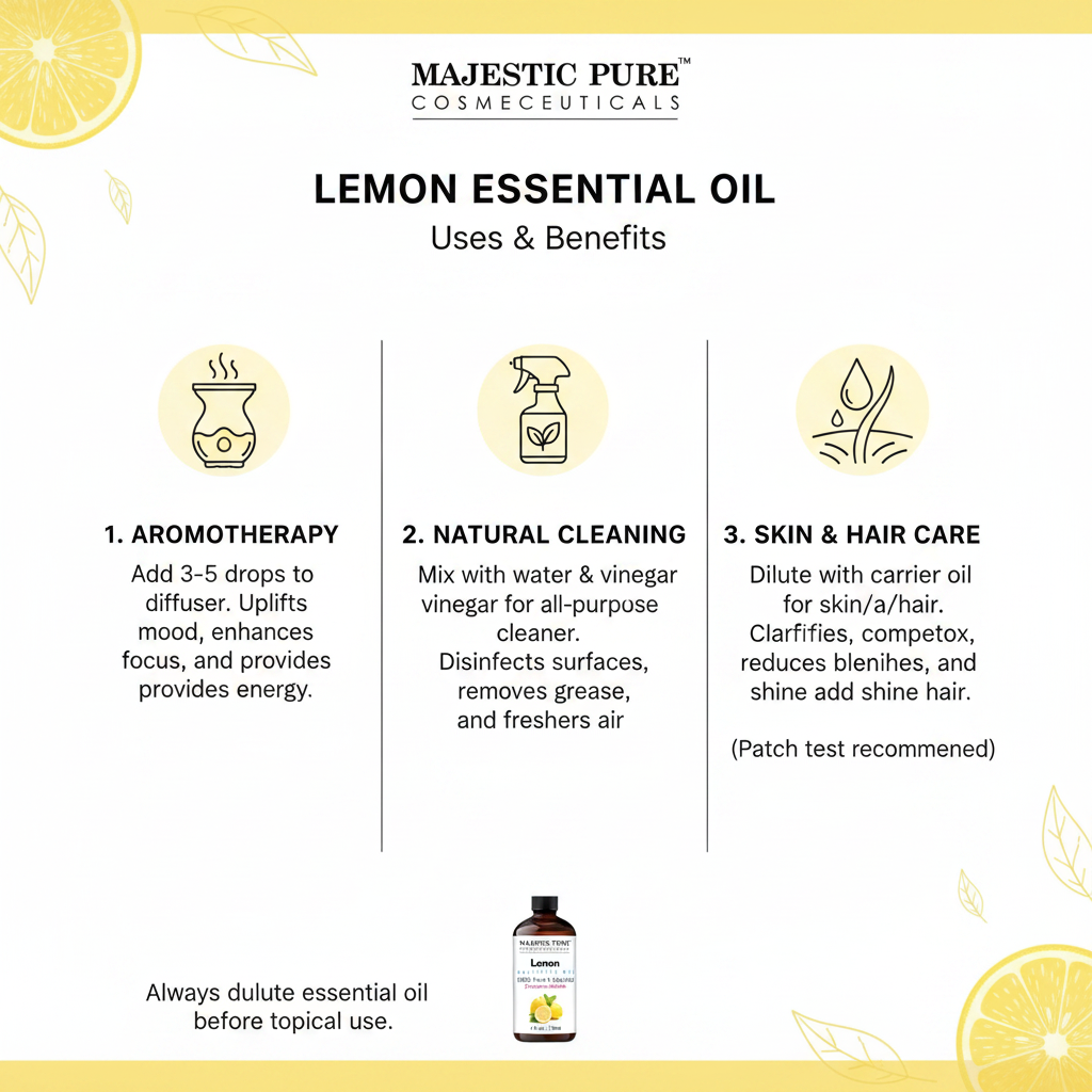 Majestic Pure Lemon Essential Oil – How to Use Infographic
