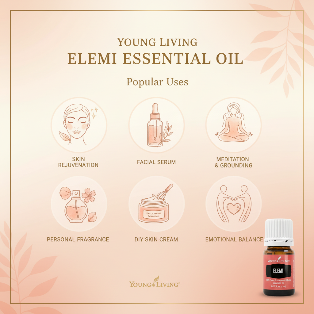 Young Living Elemi popular uses infographic