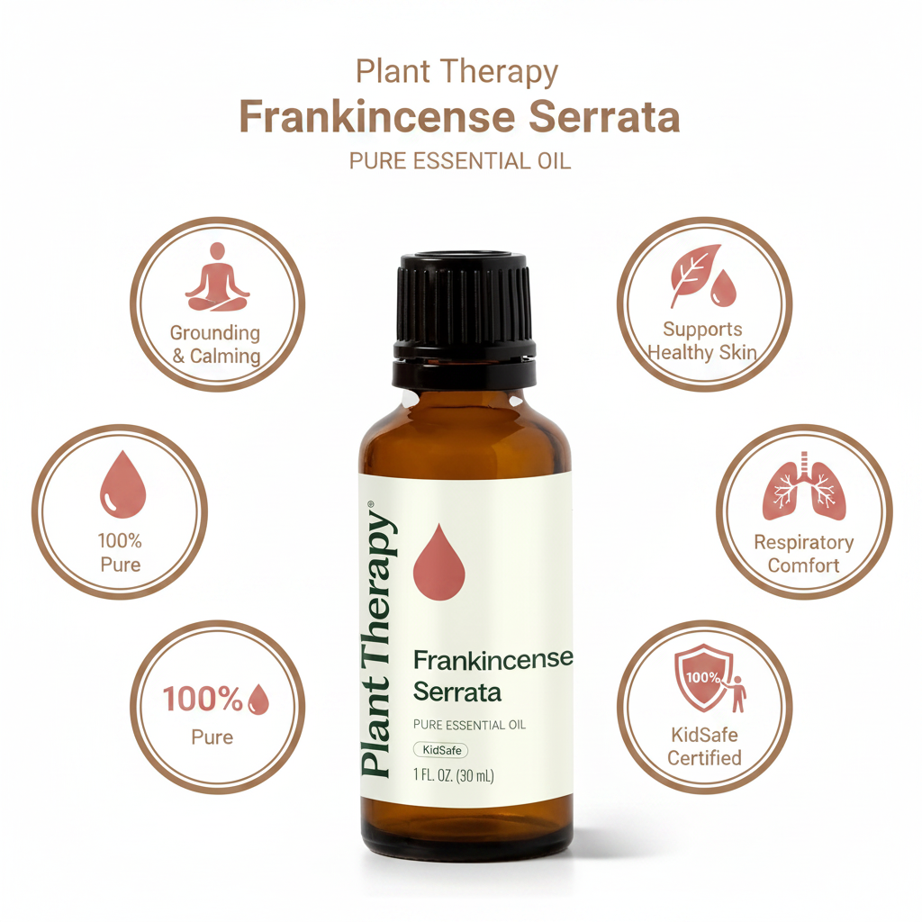 Key benefits infographic for Frankincense Serrata essential oil