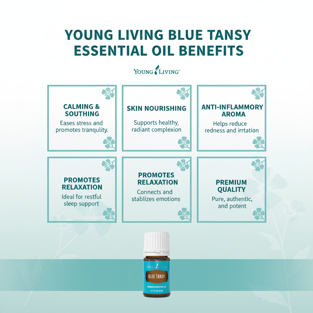 Young Living Blue Tansy Essential Oil benefits infographic
