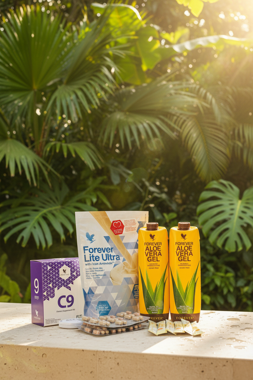 Forever C9 Kit outdoors with golden sunlight and tropical green leaves nature background