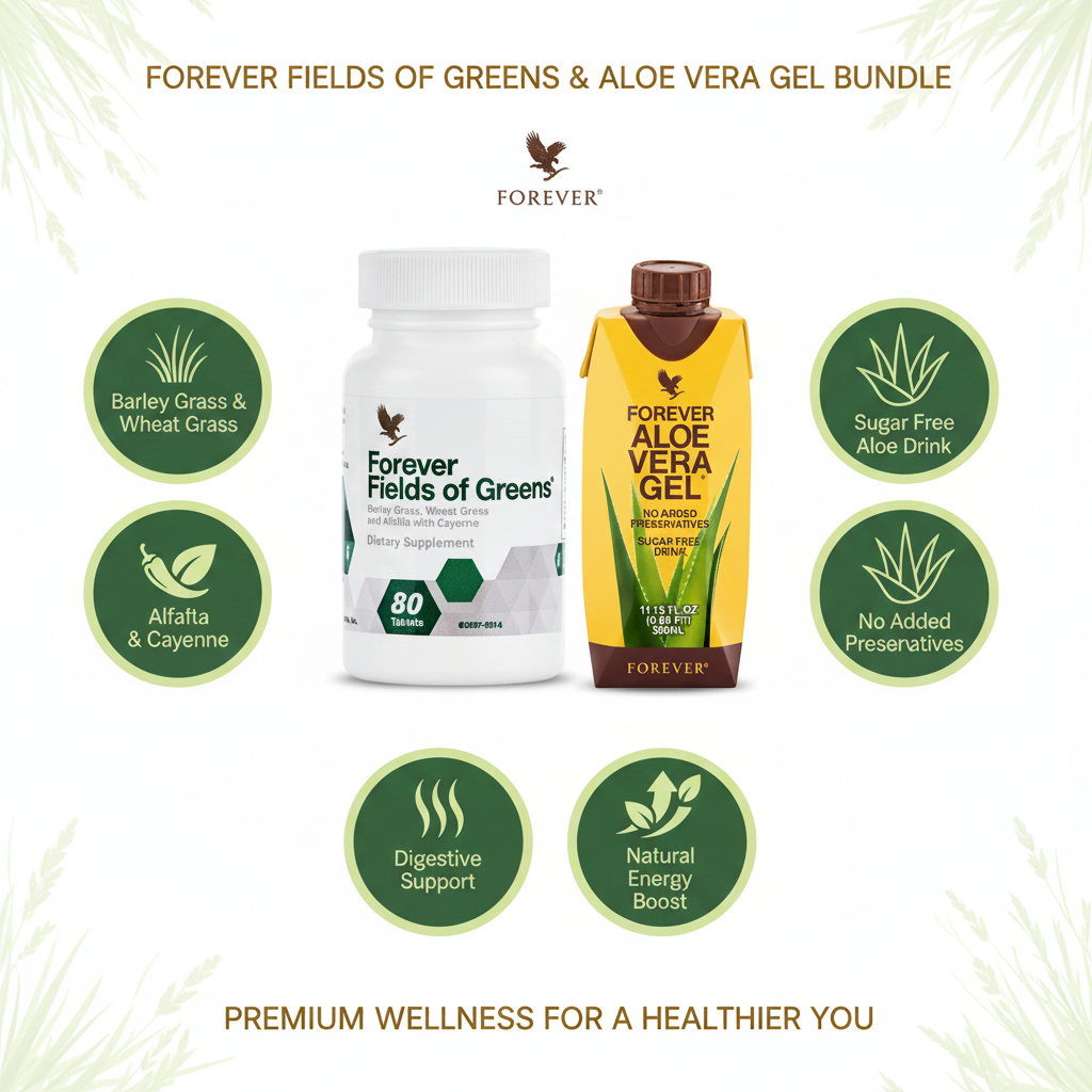 Forever Fields of Greens and Aloe Vera Gel benefits infographic