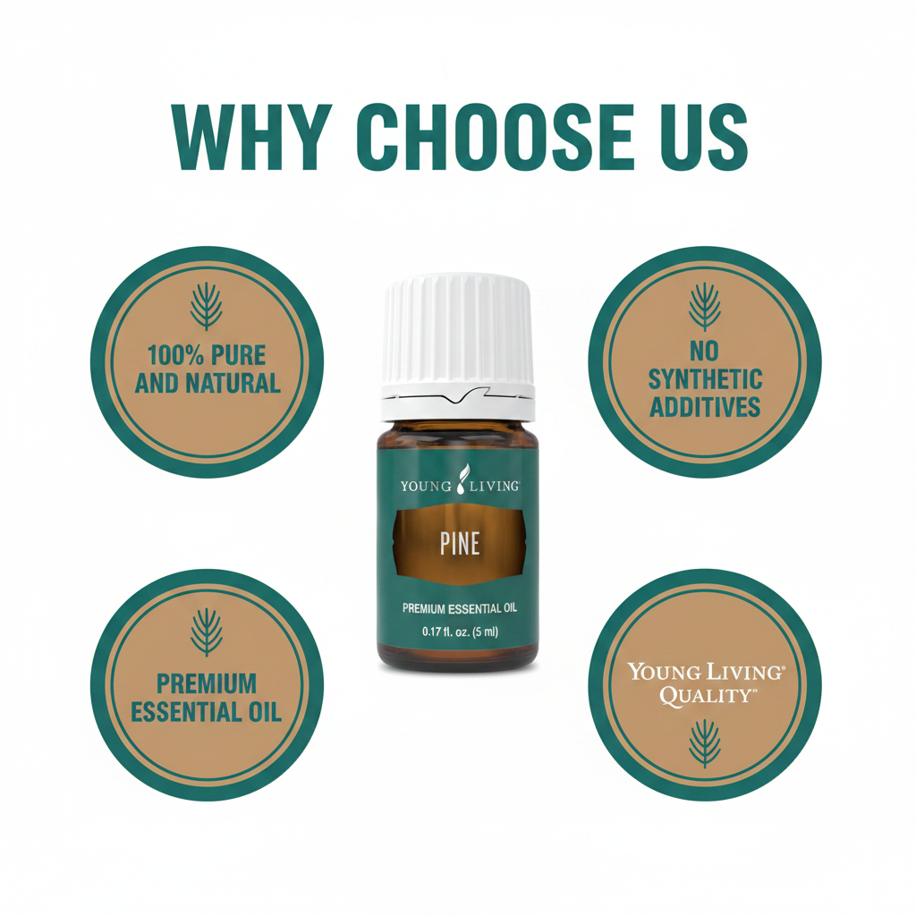 Pine Essential Oil quality badges infographic