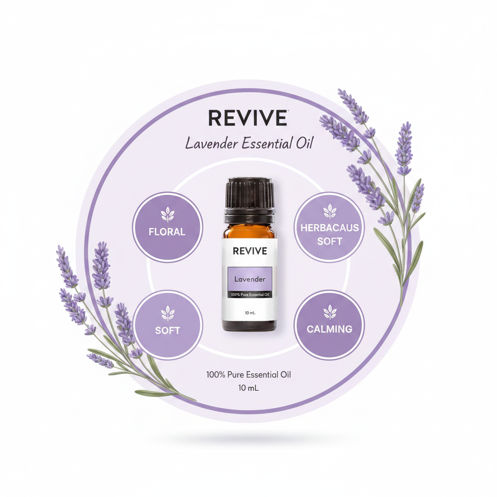 REVIVE Lavender Essential Oil scent profile infographic