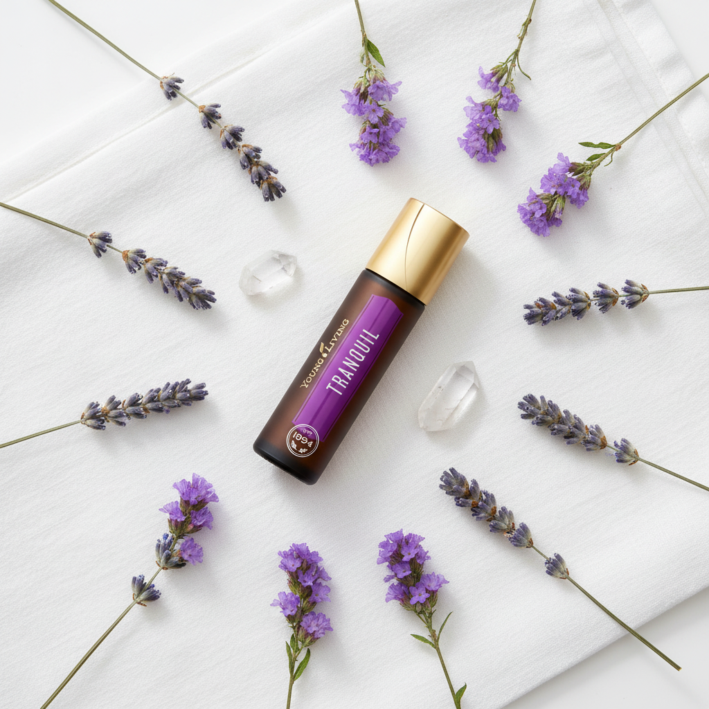 Overhead knolling Tranquil Roll-On with lavender