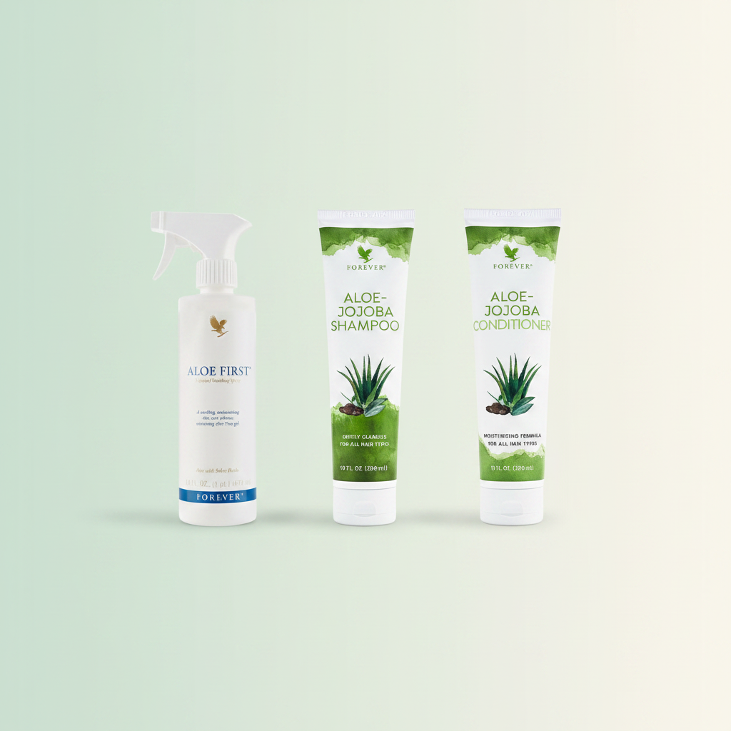 Forever dandruff treatment bundle on pastel mint and cream background