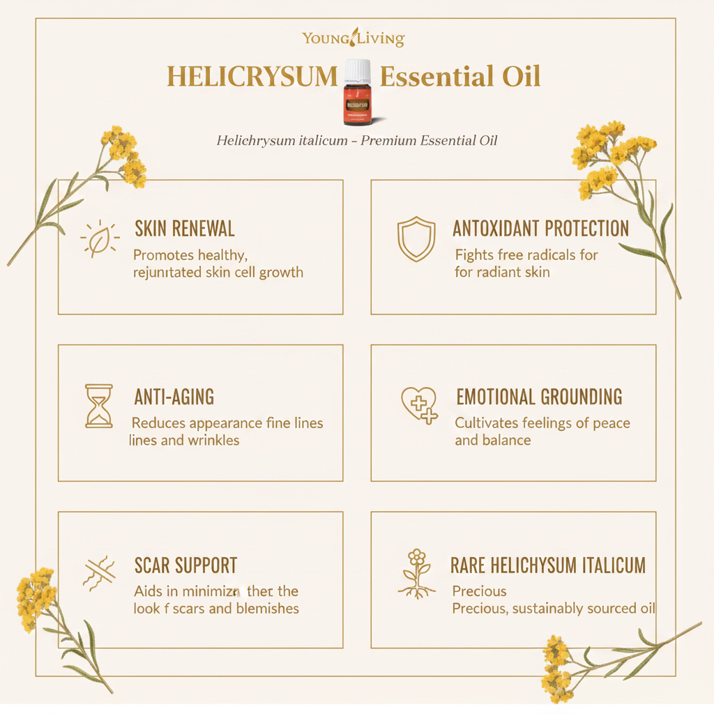 Young Living Helichrysum Essential Oil benefits infographic
