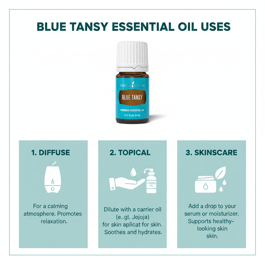 Young Living Blue Tansy Essential Oil how to use infographic