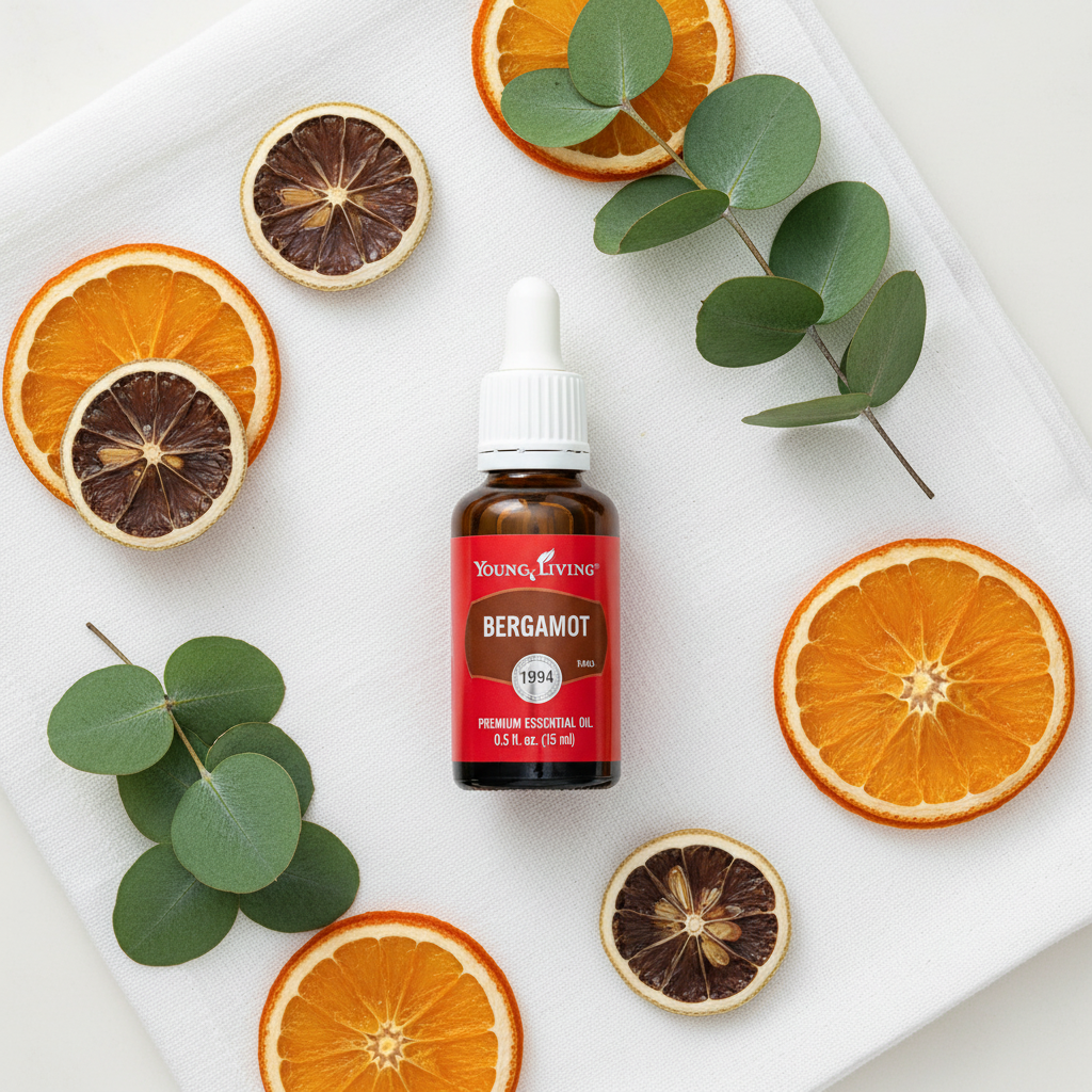 Bergamot essential oil dried citrus flat lay