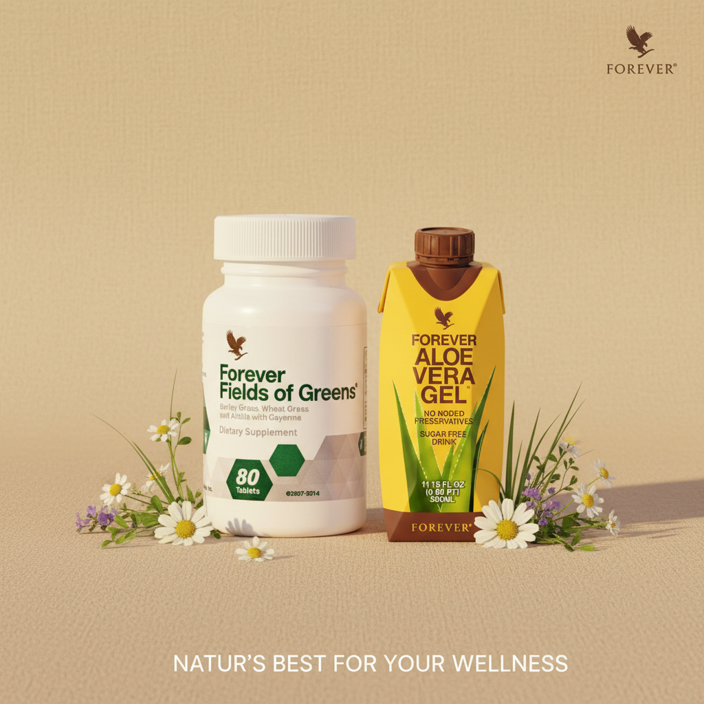 Forever Fields of Greens and Aloe Vera Gel on sandy beige with wildflowers