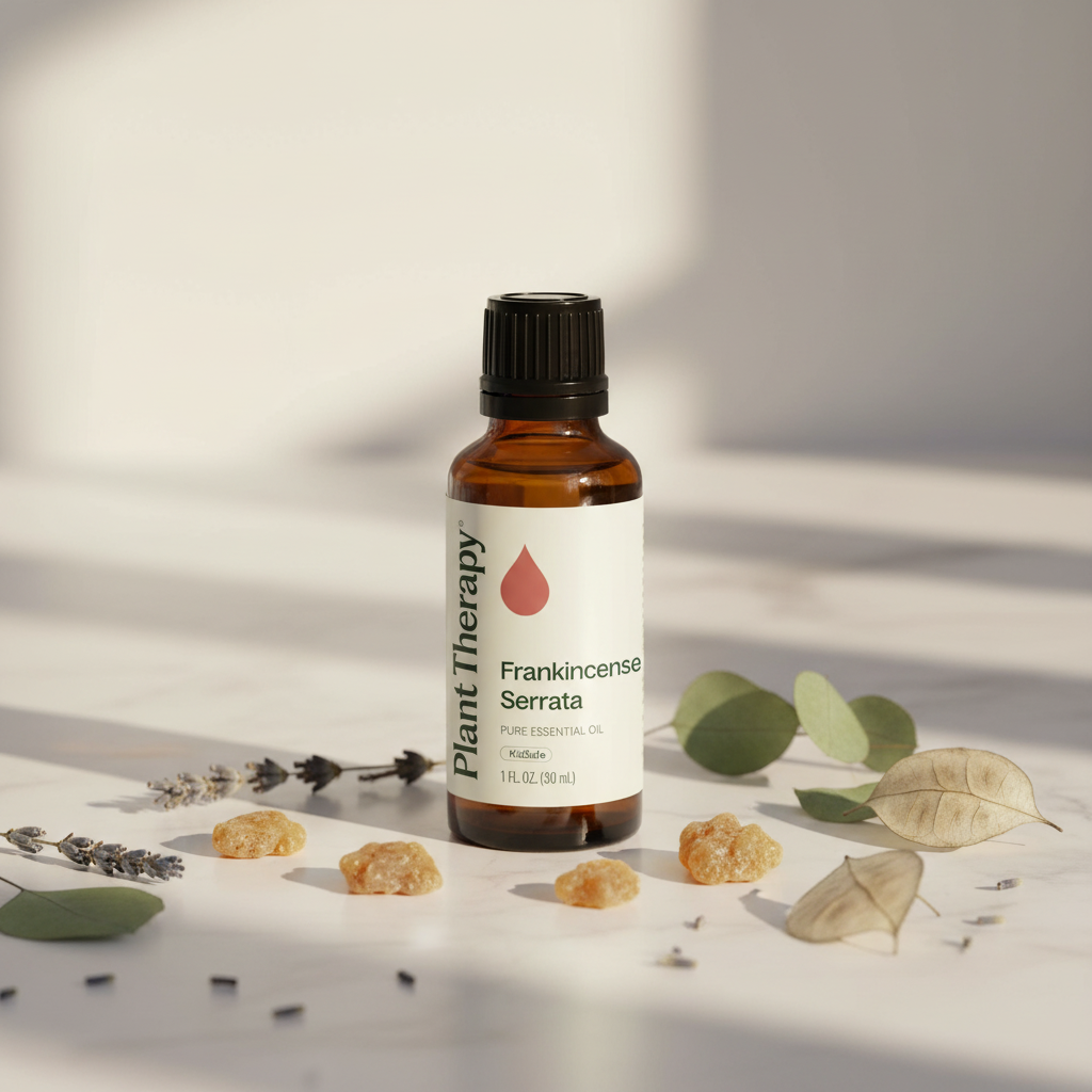Frankincense Serrata oil on marble with resin and botanicals