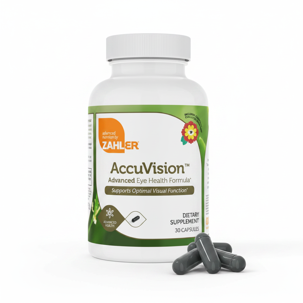 Zahler AccuVision supplement bottle studio product photo