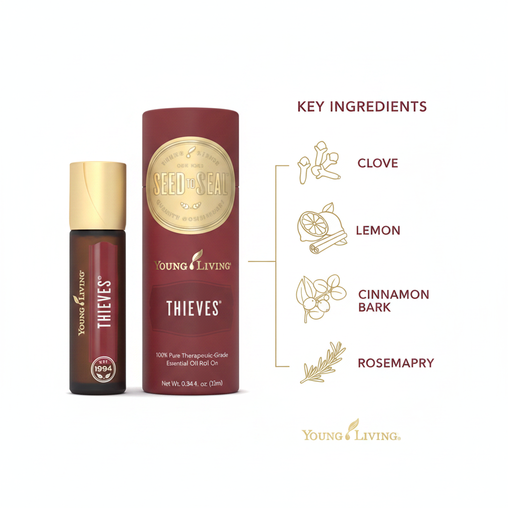 Thieves Roll-On 5 key ingredients infographic