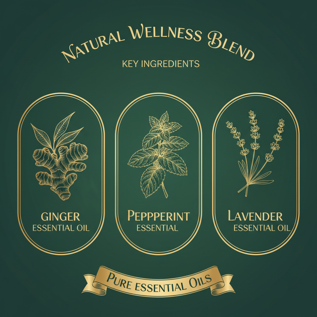 VertigoX key ingredients infographic – ginger, peppermint, lavender