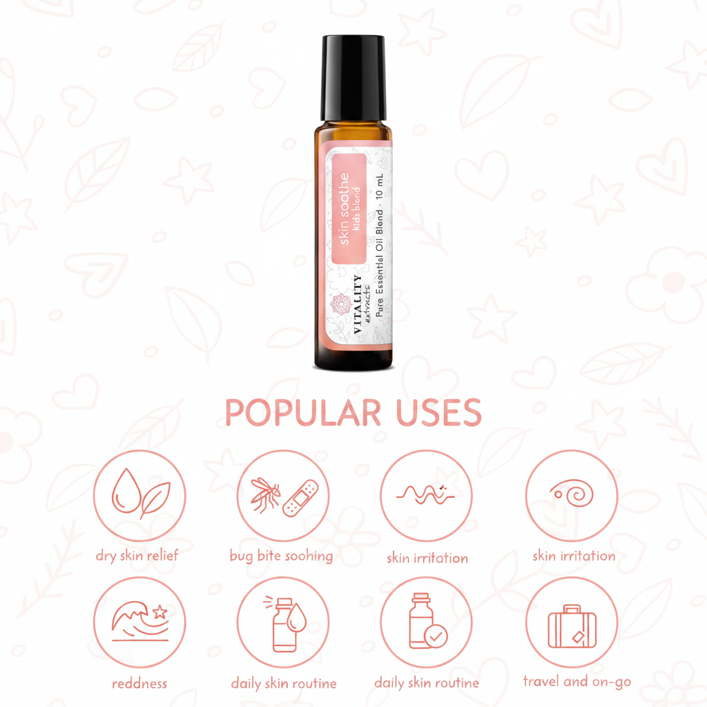 Vitality Extracts Skin Soothe Kids Blend popular uses infographic