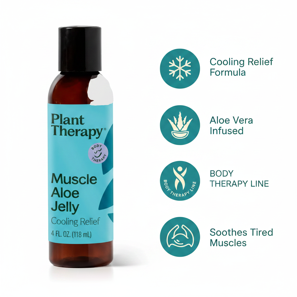 Plant Therapy Muscle Aloe Jelly key benefits infographic