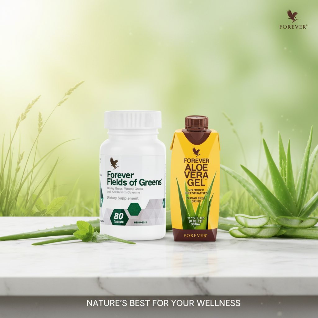 Forever Fields of Greens and Aloe Vera Gel on white marble