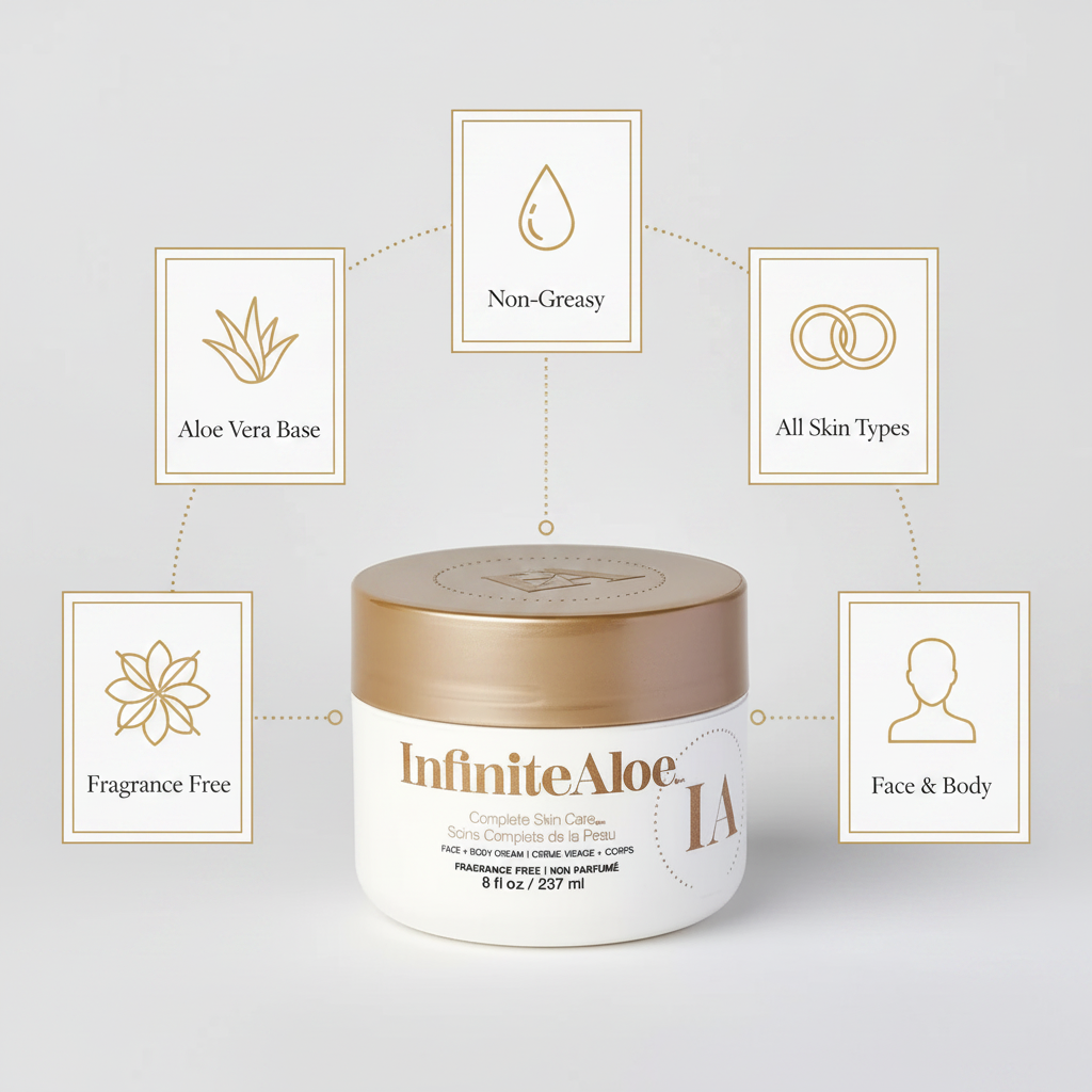 InfiniteAloe Complete Skin Care key features infographic