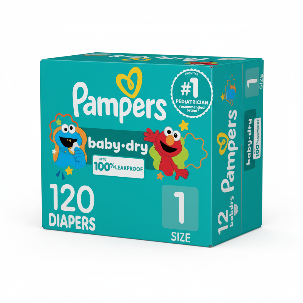 Pampers Baby Dry box side angle view