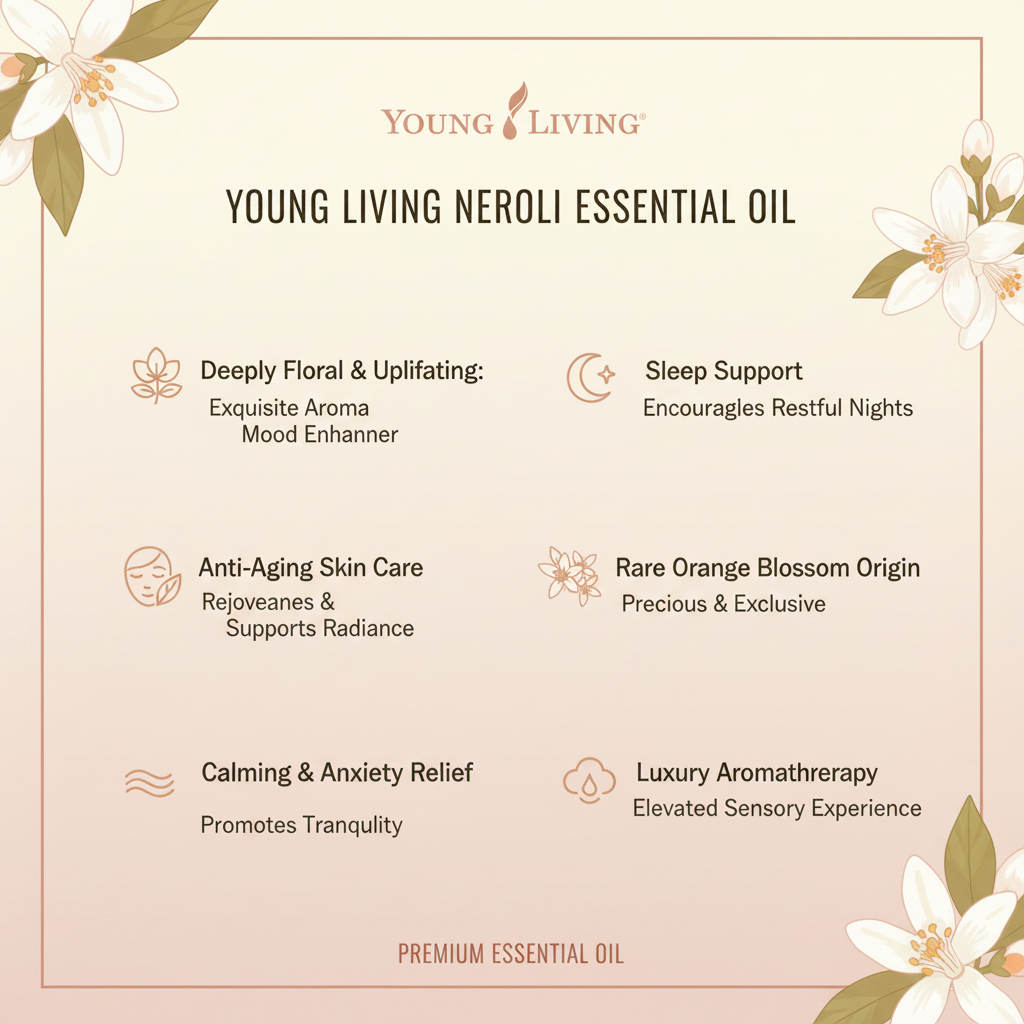 Young Living Neroli Essential Oil benefits infographic
