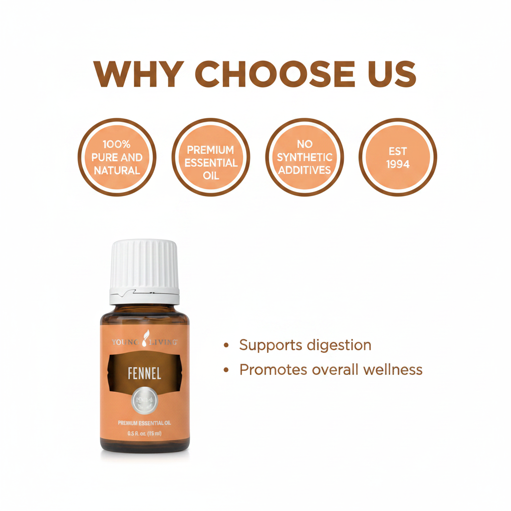 Fennel Essential Oil quality badges infographic