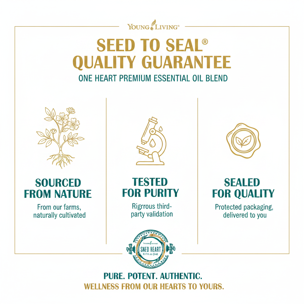 One Heart essential oil Seed to Seal quality infographic