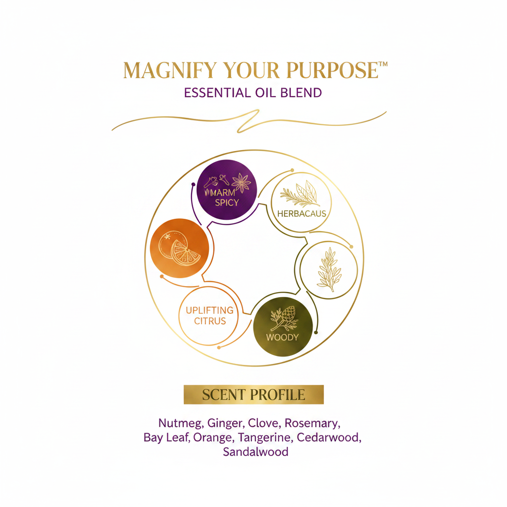 Young Living Magnify Your Purpose Essential Oil scent profile infographic