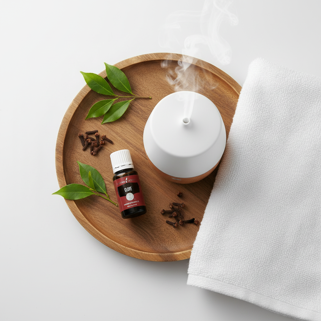 Clove Essential Oil 15ml spa tray overhead shot
