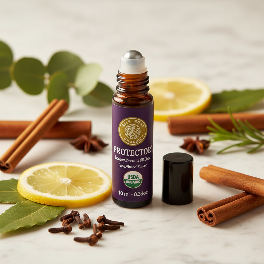 Protector roll-on on marble with cinnamon, cloves and eucalyptus