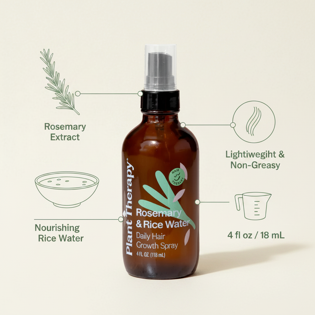 Rosemary & Rice Water hair spray ingredients infographic