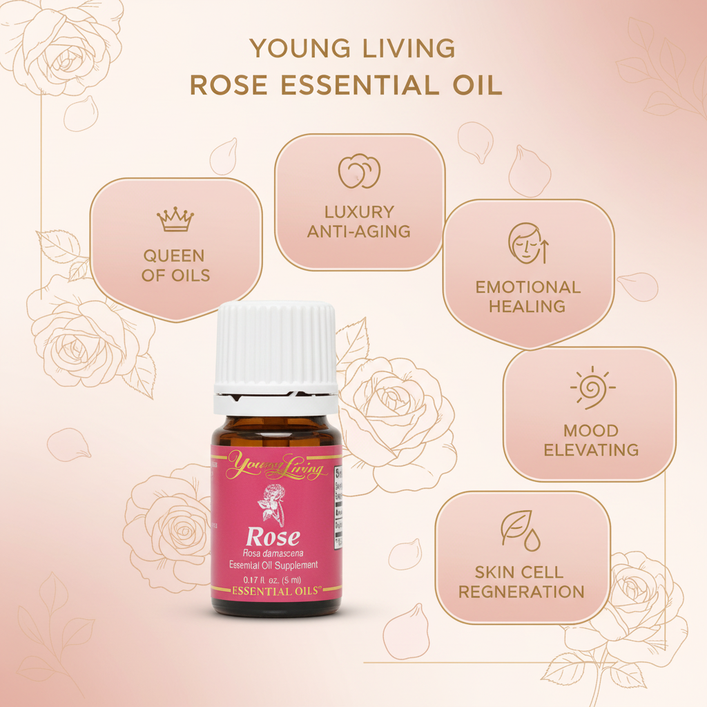 Young Living Rose Essential Oil benefits infographic