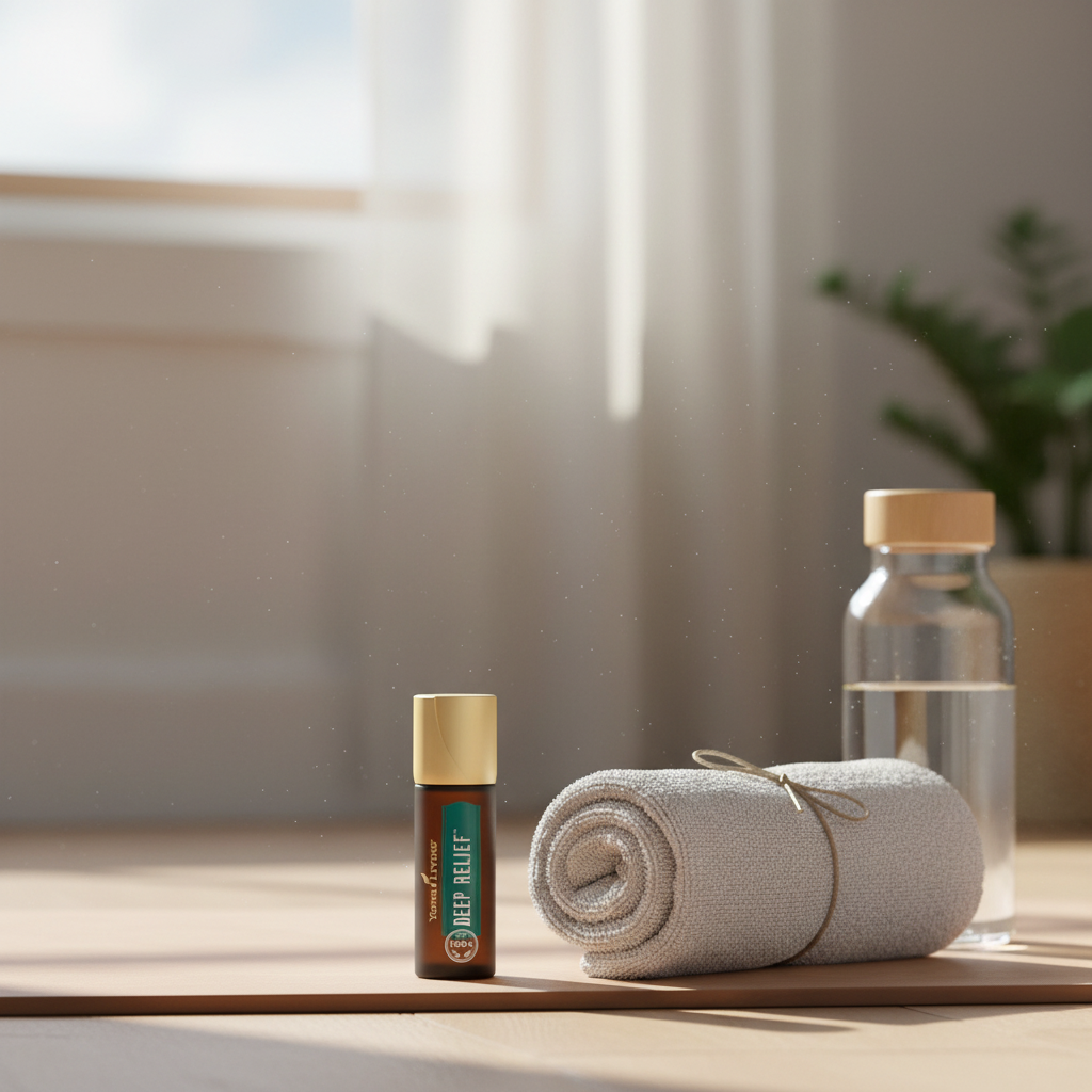 Deep Relief Roll-On on yoga mat morning wellness