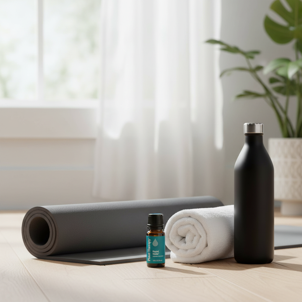 Plant Therapy Rapid Relief with yoga mat post-workout