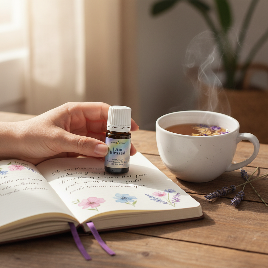I Am Blessed essential oil with gratitude journal and tea