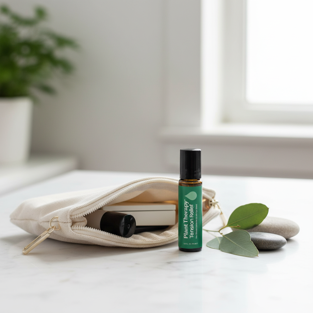 Plant Therapy Tension Relief Roll-On in purse on-the-go