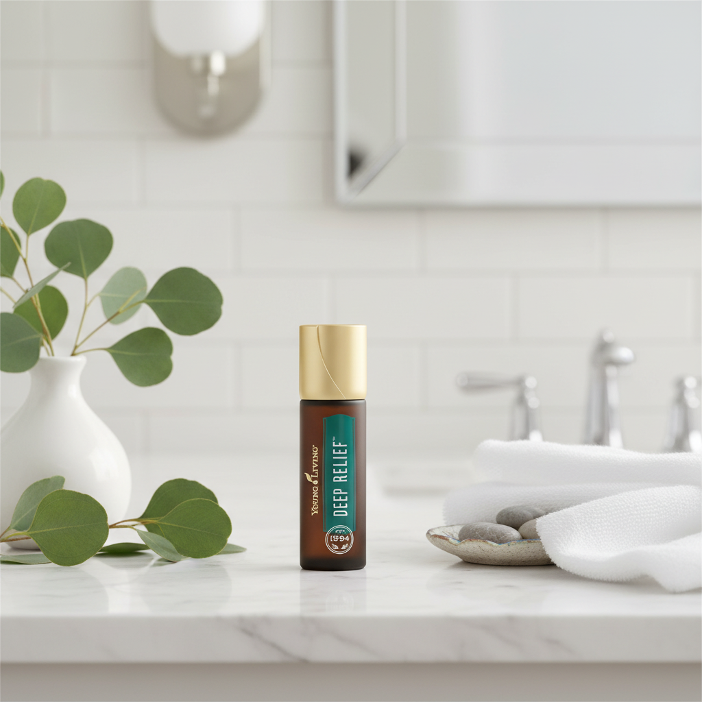 Deep Relief Roll-On on spa bathroom vanity