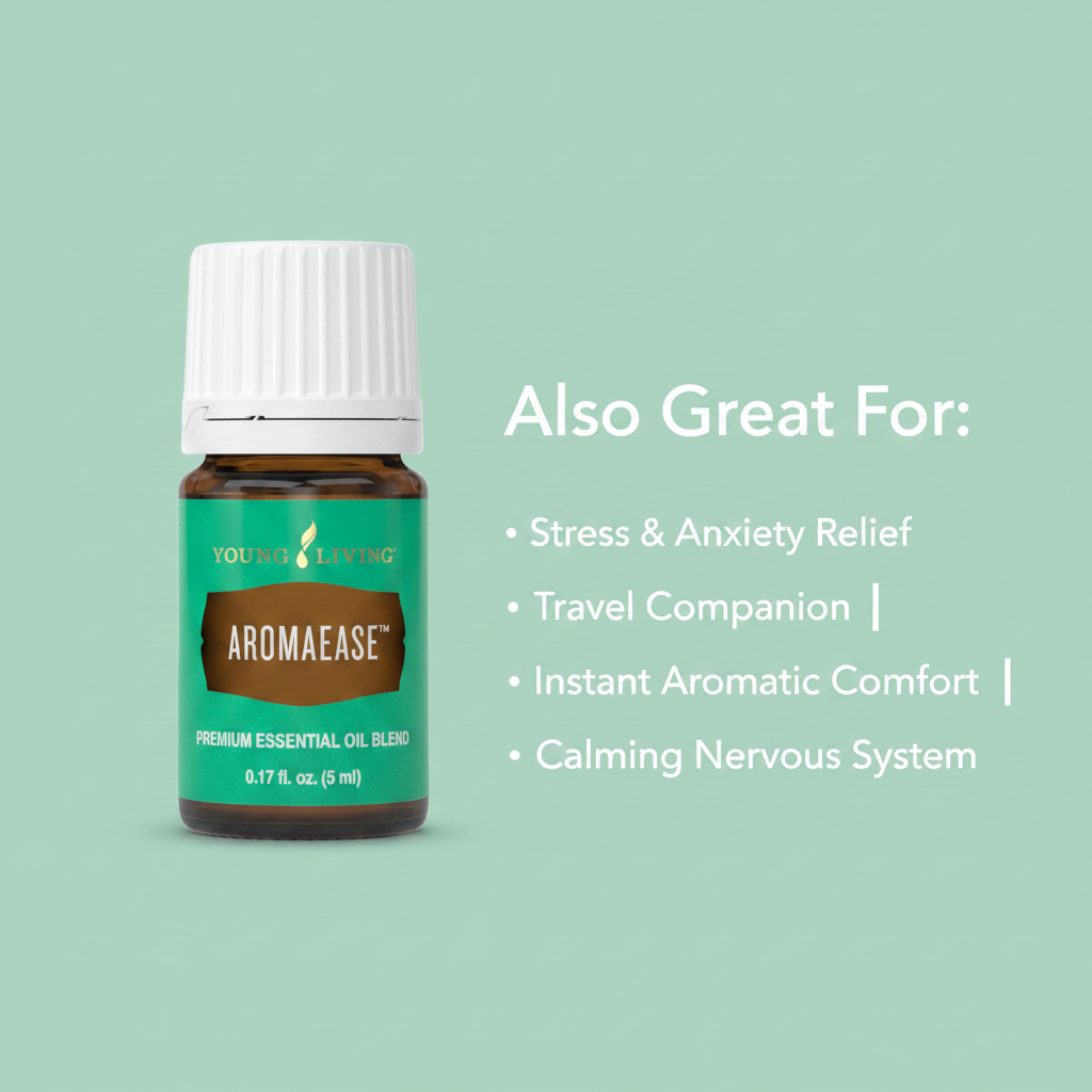 AromaEase infographic - Also Great For Stress Relief, Travel, Instant Comfort, Calming Nervous System