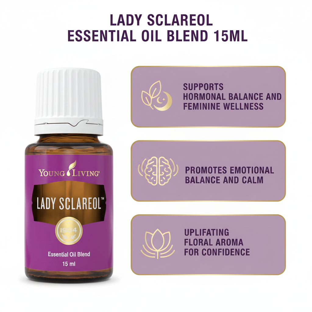 Lady Sclareol Essential Oil key benefits infographic