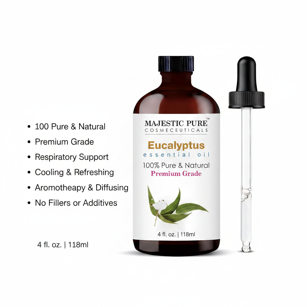 Majestic Pure Eucalyptus Essential Oil – Key Benefits Infographic