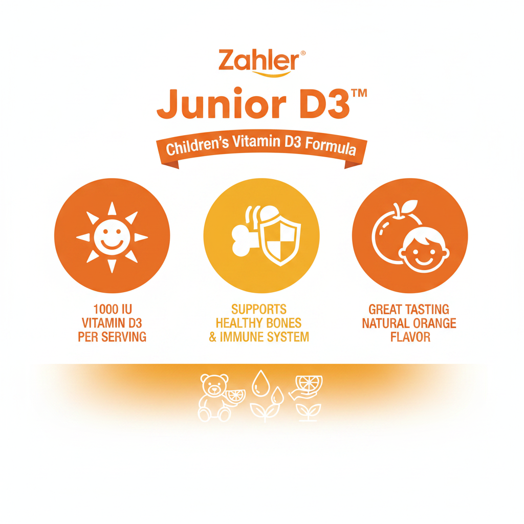 Junior D3 key benefits infographic 1000IU Vitamin D3